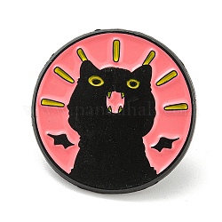 Alfileres de esmalte de gato de dibujos animados, insignia de aleación negra para mujer, redondo, 24.3x1.4mm