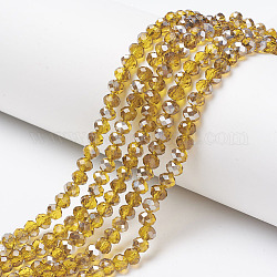 Electroplate Transparent Glass Beads Strands, Half Gray Plated, Faceted, Rondelle, Gold, 8x6mm, Hole: 1mm, about 65~68pcs/strand, 15.7~16.1 inch(40~41cm)