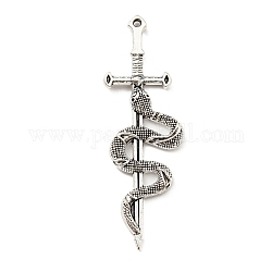 Alloy Big Pendants, Snake with Sword, Antique Silver, 54x18x4mm, Hole: 1.4mm