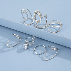 7pcs anillos de uñas de aleación, anillo de cubierta de uñas, con diamante de imitación, Platino, diámetro interior: 13~16.4 mm