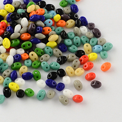 Perline 2 buche, perle di vetro ceco, colore misto, 5x3.5x3mm, Foro: 0.5 mm, circa 650pcs/scatola