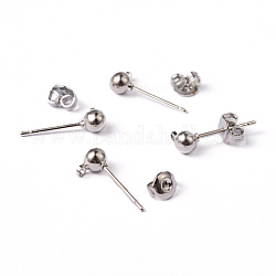 Brass Post Earring Findings, with Loop, Platinum, 15x6mm, Hole: 1mm, Ball: 4mm, Pin: 0.8mm