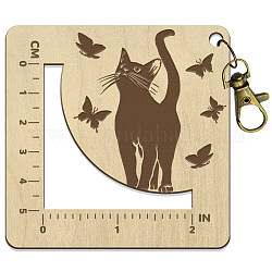 Règle au crochet à cadre carré en bois, jauge d'aiguille à tricoter, forme de chat, 7.6x7.6x0.5 cm, Trou: 5mm