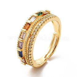 Регулируемое кольцо из разноцветного стекла и кубического циркония, украшения из латуни для женщин, реальный 18k позолоченный, размер США 7 1/4 (17.5 мм)