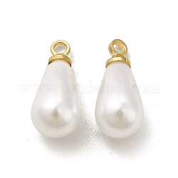 Ciondoli in plastica imitazione perla, con accessori in ottone,  cadmio& piombo libero, fascino a goccia, vero placcato oro 24k, 13x5.5mm, Foro: 1.5 mm