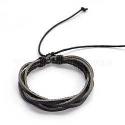 Pulseras cordón de cuero de estilo cordel ajustable, negro, 50x55mm