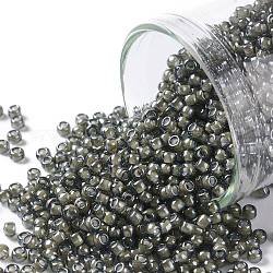 Cuentas de semillas redondas toho, Abalorios de la semilla japonés, (371) color interior diamante negro / rayado blanco, 11/0, 2.2mm, agujero: 0.8 mm, aproximamente 5555 unidades / 50 g