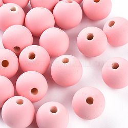 Perles acryliques, de Style caoutchouté, la moitié foré, ronde, rose, 16mm, Trou: 3.5mm