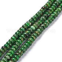 Hilos de cuentas de jaspe imperial natural, teñido, rerondana plana, verde, 8x5mm, agujero: 0.7 mm, aproximamente 80~84 pcs / cadena, 15.94~16.14 pulgada (40.5~41 cm)