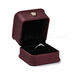 Joyero de cuero pu, con corona de resina, para caja de embalaje de anillo, cuadrado, de color rojo oscuro, 5.9x5.9x5 cm