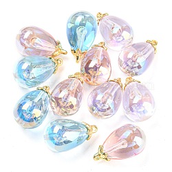 Perles en acrylique transparente, avec les accessoires en alliage, larme, couleur mixte, 22x13mm, Trou: 1mm