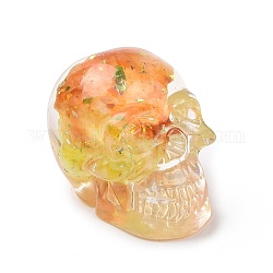 Perles de crâne de fluorite naturelle, crâne d'halloween en résine transparente avec feuille d'or, sans trou, Sandy Brown, 23x22x25mm