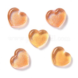 Cabochon in resina trasparente, con glitter, cuore, arancione scuro, 18x19.5x6.5mm