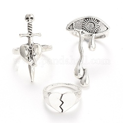 Tibetan Style Alloy Stackable Rings Set, Gothic Jewelry for Women, Antique Silver, Inner Diameter: 16~17.6mm, 3Pcs/set