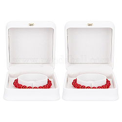 Boîte à bracelet carrée en cuir pu, coffret cadeau de rangement de bijoux pour bracelet et bracelet, blanc, 9.35x9.4x5.4 cm