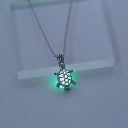 Collier pendentif cage de tortue en alliage avec pierre de luminaires synthétiques, bijoux phosphorescents pour femme, vert clair, 17.72 pouce (45 cm)