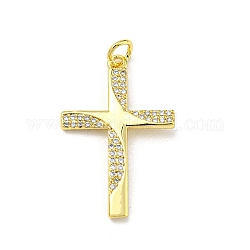 Brass with Cubic Zirconia Pendant, Cross, Real 16K Gold Plated, 28x18x1.8mm
