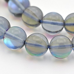 Fili di pietra lunare sintetica rotonda, perle olografiche, tinto, azzurro acciaio chiaro, 8mm, Foro: 1 mm, circa 45~47pcs/filo, 14~15 pollice