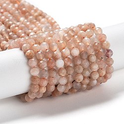 Chapelets de perles de pierre de lune de pêche naturelle, facette, ronde, 4~5mm, Trou: 0.6mm, Environ 94~95 pcs/chapelet, 15.35'' (39 cm)