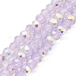 Backen bemalte transparente Glasperlenstränge, Nachahmung Opalite, facettiert, ab Farbe plattiert, Runde, Lavendel, 4.5x4 mm, Bohrung: 0.9 mm, ca. 117~118 Stk. / Strang, 17.13~17.32'' (43.5~44 cm)