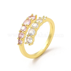 Verstellbarer Ring mit klarem und rosafarbenem Zirkonia, Rack-Plating-Messing-Schmuck für Frauen, langlebig plattiert, cadmiumfrei und bleifrei, echtes 18k vergoldet, uns Größe 6 3/4, Innendurchmesser: 17.1 mm, 2~8 mm