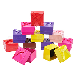 Cajas de cartón para pendientes de joyería, con lazo de cinta y esponja negra, para embalaje de regalo de joyería, cuadrado, color mezclado, 5x5x3.5 cm, 6 colores, 4 piezas / color, 24 pcs