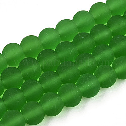 Abalorios de vidrio transparente hebras, esmerilado, redondo, verde, 6~6.5mm, agujero: 1.4 mm, aproximamente 67~70 pcs / cadena, 14.76 pulgada ~ 15.16 pulgadas (37.5~38.5 cm)