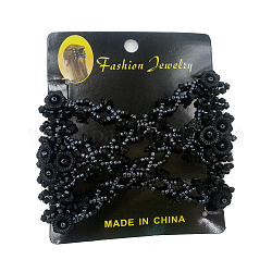 Fabricants de pain de cheveux de fer, peignes à cheveux doubles extensibles, Avec des perles acryliques et de graines de verre, noir, 90x80mm