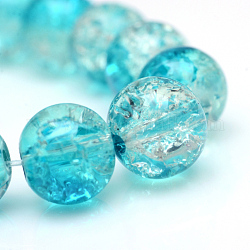 Baking Painted Crackle Glass Bead Strands, Round, Dark Turquoise, 6mm, Hole: 1.3~1.6mm, about 133pcs/strand, 31.4 inch