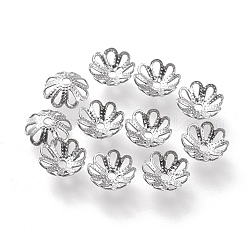 304 Stainless Steel Fancy Bead Caps, Multi-Petal, Flower, Stainless Steel Color, 7x7x2.5mm, Hole: 1mm.