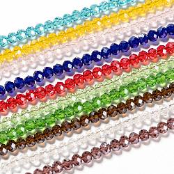Chapelets de perles en verre électroplaqué, perle plaquée lustre, facette, rondelle, couleur mixte, 4x3mm, Trou: 0.4mm, Environ 145 pcs/chapelet, 18.90'' (48 cm)
