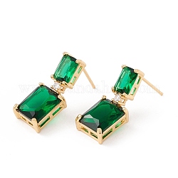 Orecchini pendenti rettangolari con zirconi cubici placcati in vero oro 18k, gioielli in ottone per le donne, piombo & cadimo libero, verde scuro, 22mm, ago :0.8mm