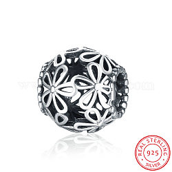 925 Sterling Silber European Beads, Großloch perlen, Unterlegscheibe mit Blume, Silber, 11x10 mm