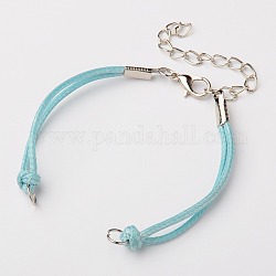 Korean Waxed Polyester Cord Bracelet Making, with Iron Findings and Alloy Lobster Claw Clasps, Platinum, Light Blue, 155x4mm, Hole: 4mm