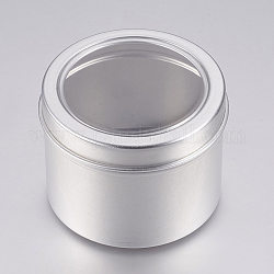 Lattine di alluminio rotonde, vaso di alluminio, contenitori per perle per gioielli, caramelle, con coperchio slip-on e finestra trasparente, platino, 6x4.65cm, capacità: 60 ml (2.02 fl. oz)