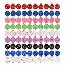 90 Stück 9 Farben Legierung Emaille Anhänger, cadmiumfrei und bleifrei, flach rund mit Konstellation / Sternbild, Licht Gold, Steinbock, 15x12x2 mm, Bohrung: 1.5 mm, 10 Stk. je Farbe