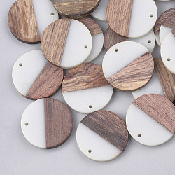 Resin & Walnut Wood Pendants, Flat Round, Creamy White, 28.5x3.5~4mm, Hole: 1.5mm
