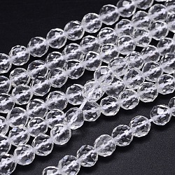 Faceted(64 Facets) Round Grade A Natural Quartz Crystal Beads Strands, Rock Crystal Beads, Clear, 12mm, Hole: 1.2mm,  about 33pcs/strand, 15.5 inch