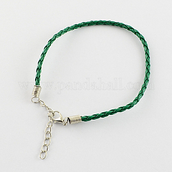 Création de bracelet tressé en imitation cuir à la mode, avec fer homard fermoirs pince et les chaînes de gamme, verte, 200x3mm