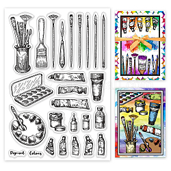GLOBLELAND Painting Tools Clear Stamps Paints Brushes Palettes Silicone Clear Stamp Seals for Cards Making DIY Scrapbooking Photo Journal Album Decoration