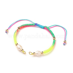 Fabrication de bracelet en cordon de nylon tressé, avec 304 anneaux de saut ouverts en acier inoxydable, perles rondes en laiton et perles de perles, colorées, longueur de chaîne unique: environ 6-3/4 pouce (17 cm)