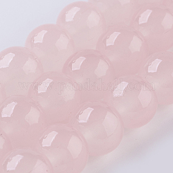 Chapelets de perles en verre, jade d'imitation, ronde, rose brumeuse, 8mm, Trou: 1mm, Environ 50 pcs/chapelet, 15.7 pouce (40 cm)