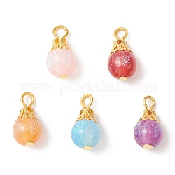 Resin Imitation Cat Eye Pendants, Round Charms with Iron Loops, Golden, 16~16.5x8mm, Hole: 2mm