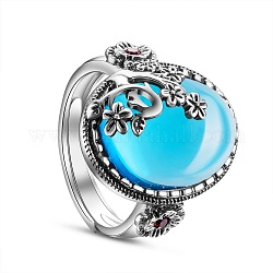 Shegrace 925 anelli in argento sterling tailandesi, con il grado aaa zirconi, mezzo tondo con fiore, blu, formato 9, 19mm