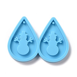 DIY Teardrop with Snowman Pendants Silicone Molds, Resin Casting Molds, For UV Resin, Epoxy Resin Jewelry Making, Christmas Theme, Deep Sky Blue, 42x57x5mm, Hole: 1.5mm, Inner Diameter: 37x25mm