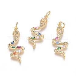 Ottone micro spianare pendenti zirconi, per la creazione di gioielli fai da te, con anelli di salto, serpente, colorato, oro, 32.5x12.5x2.5mm, Foro: 3.5 mm