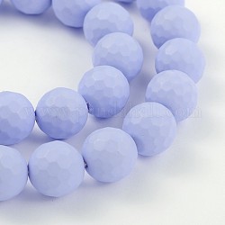 Faceted Round Shell Pearl Bead Strands, Frosted, Lavender, 12mm, Hole: 1mm, about 34pcs/strand, 15.7inch