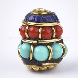 Perles Indonésiennes manuelles, avec les accessoires en laiton, cône, or, colorées, 17.5x14.5mm, Trou: 2mm