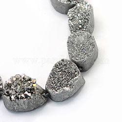 Electroplate Natural & Dyed Druzy Quartz Crystal Bead Strands, Nuggets, Platinum Plated, 13~29x10~23x10~20mm, Hole: 2mm, about 15~27pcs/strand, 15.7 inch