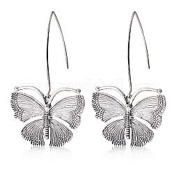 Ohrhänger aus Schmetterlingslegierung für Damen, Antik Silber Farbe, 65x38.7 mm